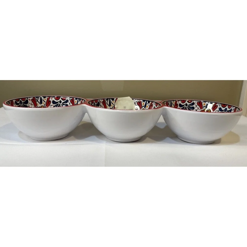 Artisan De Luxe 3 Part DIP SERVING BOWLS Red Spanish Tile NEW‎ 14.5